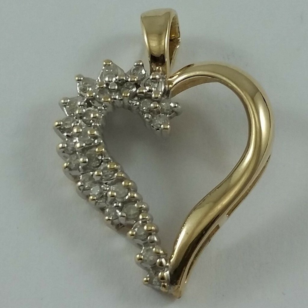 Exquisite 14k Solid Two Tone Multi Tone Gold Heart Charm Pendant With Diamonds